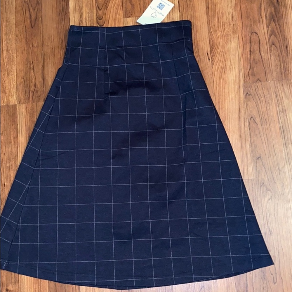 Navy Checkered Midi Skirt NWOT